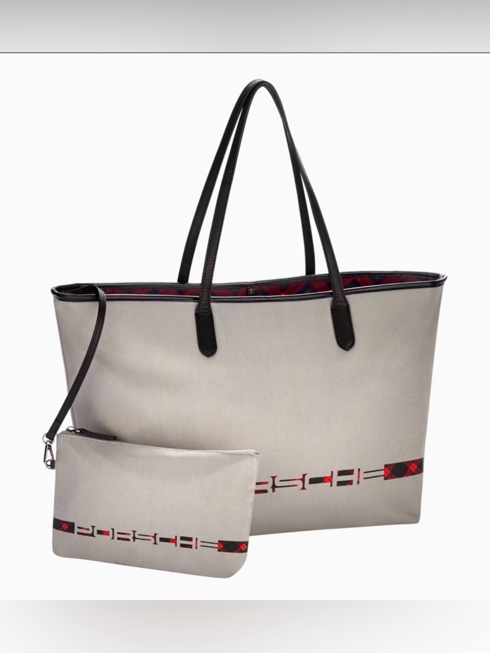 NWT 🏎️Porsche Turbo No. 1 Tote Bag Leather Trim Nylon Shopper Tartan Interior